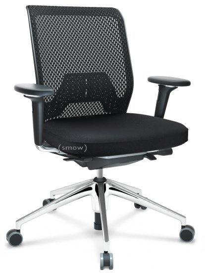 ID Mesh, FlowMotion-mit Vorwärtsneigung, mit Sitztiefenverstellung, Mit 3D-Armlehnen, 5-Stern Untergestell, Aluminium poliert, Basic dark, Sitz Plano, Rücken Diamond Mesh, Nero, Weich für harte Böden