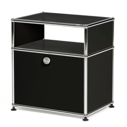 USM Haller Nachttisch mit Klapptür und Zwischentablar, Graphitschwarz RAL 9011