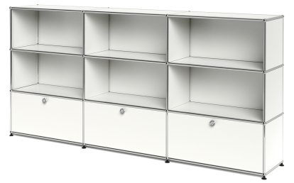 USM Haller Highboard XL, individualisierbar, Reinweiß RAL 9010, Offen, Offen, Mit 3 Klappen