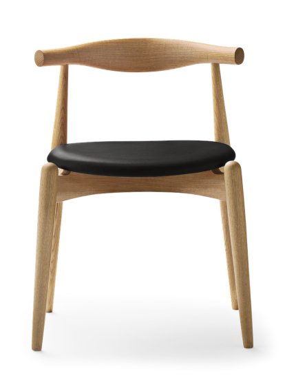 CH20 Elbow Chair, Eiche klar lackiert, Leder schwarz