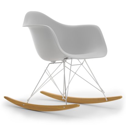 Eames Plastic Armchair RAR, Cotton white, Verchromt, Ahorn gelblich