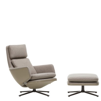 Grand Relax Loungesessel, Mit Ottoman, Stoff Cosy, fossil / Leder Forte, sand, Poliert, 41,5 cm