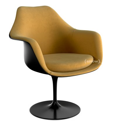 Saarinen Tulip Armlehnstuhl, drehbar, gepolsterte Innenschale und Sitzkissen, schwarz, Gold (Eva 154)