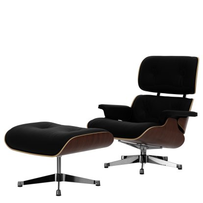Lounge Chair & Ottoman, Nussbaum dunkel, Leder Premium F nero, 89 cm, Aluminium poliert