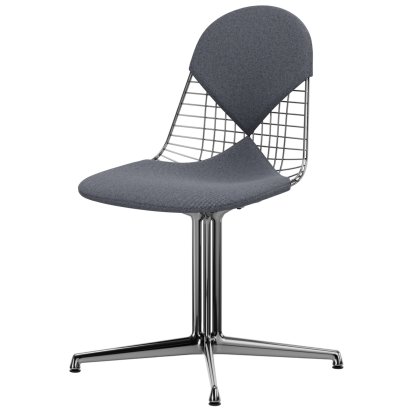 Wire Chair DKL, Aluminium poliert, Sitz- und Rückenkissen (Bikini), Dunkelblau / elfenbein