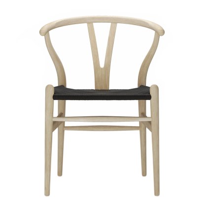 CH24 Wishbone Chair, Esche geseift, Geflecht schwarz