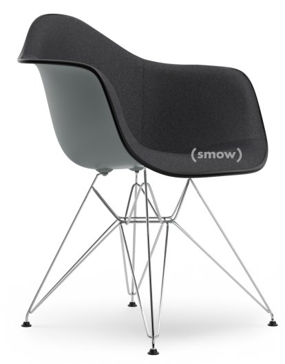 Eames Plastic Armchair DAR, Granitgrau, Mit Vollpolsterung, Dunkelgrau, Standardhöhe - 43 cm, Verchromt