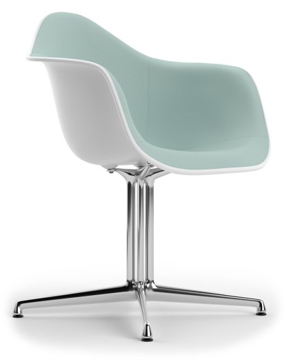 Eames Plastic Armchair RE DAL, Cotton white, Mit Vollpolsterung, Eisblau / elfenbein