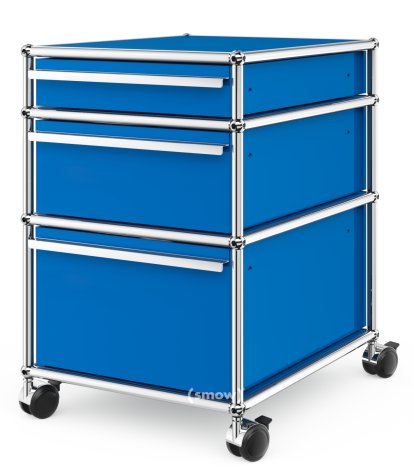 USM Haller Rollcontainer mit 3 Schubladen Typ II (mit Gegengewicht), Kein Schloss, Enzianblau RAL 5010