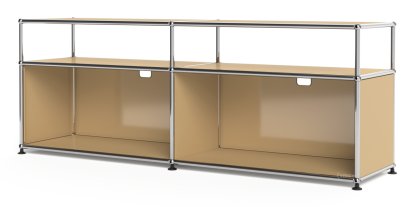 USM Haller Lowboard L mit Aufbau, individualisierbar, USM beige, Offen, Mit Kabeldurchlass oben mittig