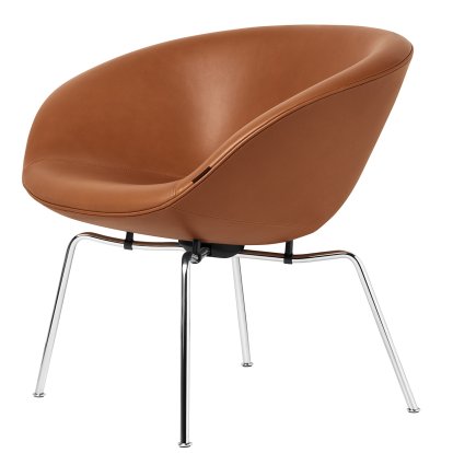 Pot Loungesessel, Chrome, Leder Grace, Walnut