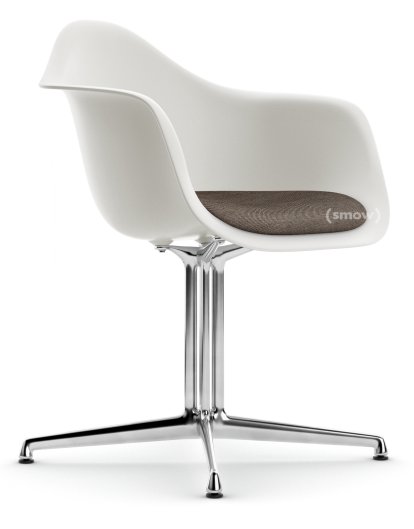 Eames Plastic Armchair RE DAL, Weiß non-RE, Mit Sitzpolster, Warmgrey / moorbraun