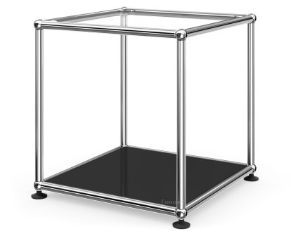 USM Haller Beistelltisch 35, Oben Glas, unten Metall, Graphitschwarz RAL 9011