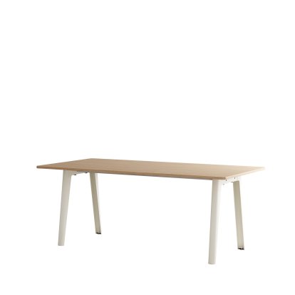 New Modern Esstisch rechteckig, Metall/Holz, 190 x 95 cm, Eichenfurnier, Cremeweiß
