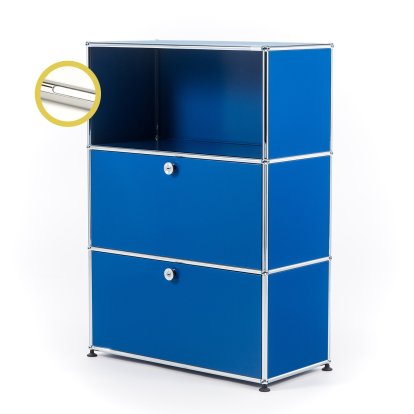 USM Haller E Highboard M mit 2 Klappen und Fachbeleuchtung, Enzianblau RAL 5010, Kaltweiß