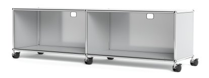 USM Haller TV-/HiFi-Lowboard, individualisierbar, Lichtgrau RAL 7035, Mit 2 Klappen, Mit Kabeldurchlass oben mittig