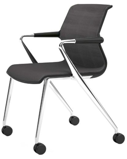 Unix Chair Vierbeinfuß mit Rollen, Silk Mesh dimgrey, Basic dark, Aluminium poliert