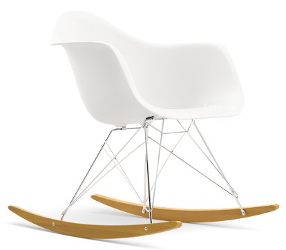 Eames Plastic Armchair RAR, Weiß RE, Verchromt, Ahorn gelblich