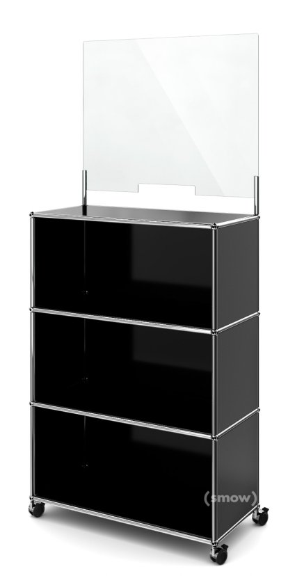 USM Haller Counter M mit Security Screen, Graphitschwarz RAL 9011, Mit Rollen