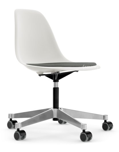 Eames Plastic Side Chair RE PSCC, Weiß non-RE, Mit Sitzpolster, Nero / elfenbein