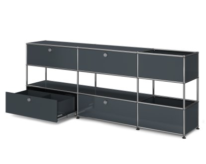 USM Haller Kinder Sideboard L mit Aufbewahrungsboxen, Einfarbig, Anthrazitgrau RAL 7016, Mit Klappe und Auszug (inkl. Einlegerahmen)
