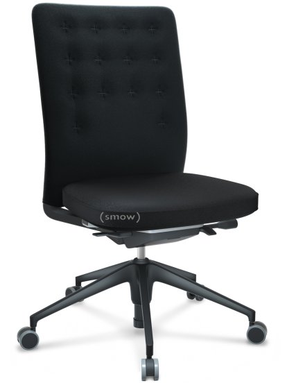 ID Trim, Mit Lumbalstütze, FlowMotion-mit Vorwärtsneigung, mit Sitztiefenverstellung, Ohne Armlehnen, 5-Stern Untergestell, Kunststoff basic dark, Sitz und Rücken Plano, Nero, Weich für harte Böden