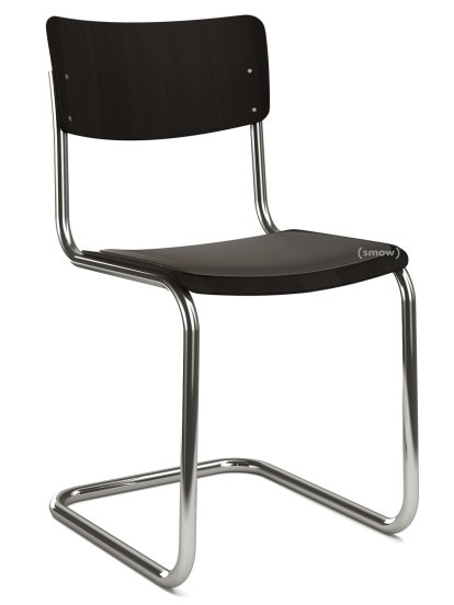 S 43 Klassik Freischwinger, Gestell verchromt, Buche gebeizt, Schwarz (TP 29), Sitzauflage schwarz, gepolstert, Kunststoffgleiter schwarz mit Filz
