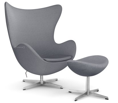 Egg Chair, Christianshavn, Christianshavn 1170 - Light Grey Uni, Satingebürstetes Aluminium, Mit Fußhocker