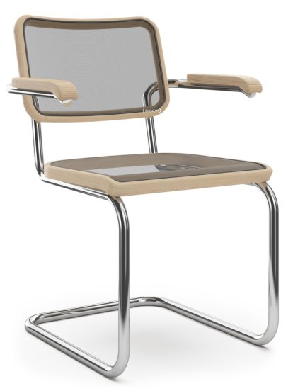 S 32 N / S 64 N Pure Materials Freischwinger, Esche geölt, Verchromt, mit Armlehnen, Ohne Gleiter
