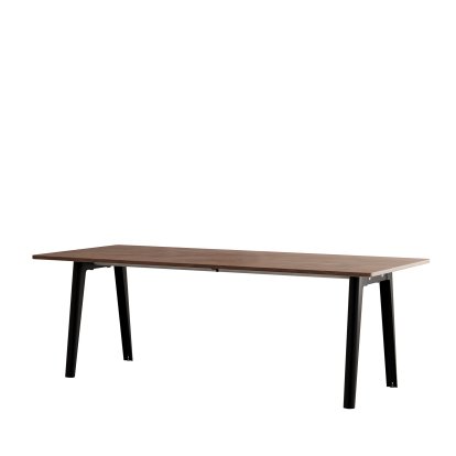 New Modern Esstisch rechteckig, Metall/Holz, 220 x 95 cm, Walnussfurnier, Graphitschwarz
