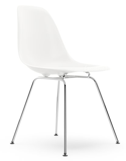 Eames Plastic Side Chair DSX, Weiß RE, Ohne Polsterung, Ohne Polsterung, Standardhöhe - 43 cm, Verchromt
