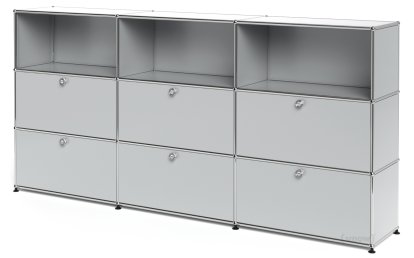 USM Haller Highboard XL, individualisierbar, Lichtgrau RAL 7035, Offen, Mit 3 Klappen, Mit 3 Klappen