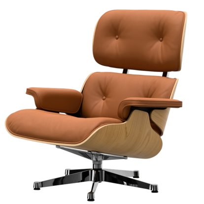 Eames Lounge Chair, Kastanie natur, Leder Premium F cognac, 89 cm, Aluminium poliert