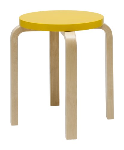 Stool E60, Sitz lackiert gelb, Beine Birke klar lackiert