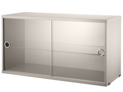 String System Hängeschrank mit Vitrinenschiebetüren, Beige lackiert