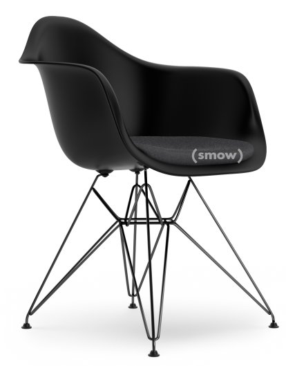 Eames Plastic Armchair RE DAR, Tiefschwarz, Mit Sitzpolster, Dunkelgrau, Standardhöhe - 43 cm, Beschichtet basic dark