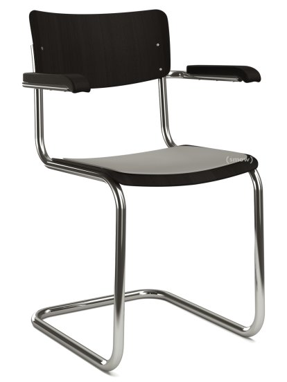 S 43 F Klassik Freischwinger, Gestell verchromt, Buche gebeizt, Schwarz (TP 29), Sitzauflage hellgrau meliert, ungepolstert, Kunststoffgleiter schwarz mit Filz