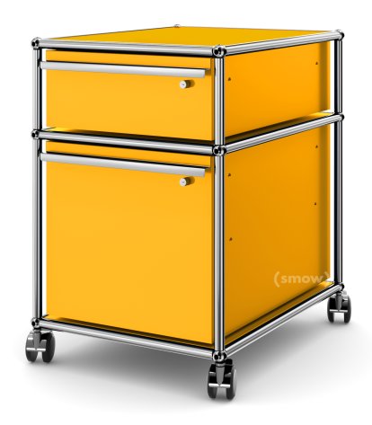 USM Haller Rollcontainer mit Hängeregistratur, Alle Fächer mit Schloss, Goldgelb RAL 1004