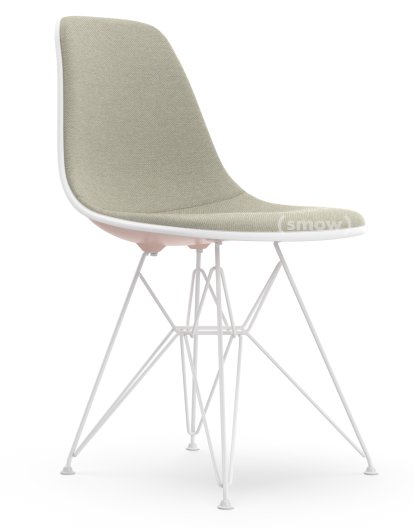 Eames Plastic Side Chair DSR, Zartrosé, Mit Vollpolsterung, Warmgrey / elfenbein, Standardhöhe - 43 cm, Beschichtet weiß