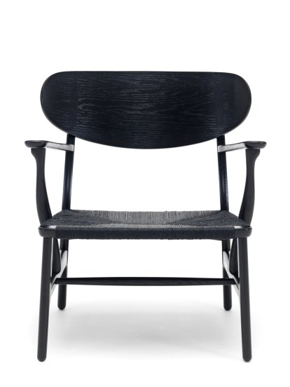 CH22 Lounge Chair, Eiche schwarz lackiert, Papiergarn schwarz