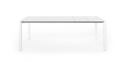 Sushi Esstisch, Fenix weiß mit schwarzer Kante, L 150-224 x B 90 cm, Aluminium weiß lackiert