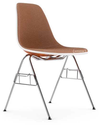 Eames Plastic Side Chair RE DSS / DSS-N, Rostorange, Mit Vollpolsterung, Cognac / elfenbein, Mit Reihenverbindung (DSS)
