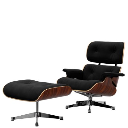 Eames Lounge Chair & Ottoman Calma, Santos Palisander, Calma, dunkel anthrazit, 84 cm - Originalhöhe 1956, Aluminium poliert