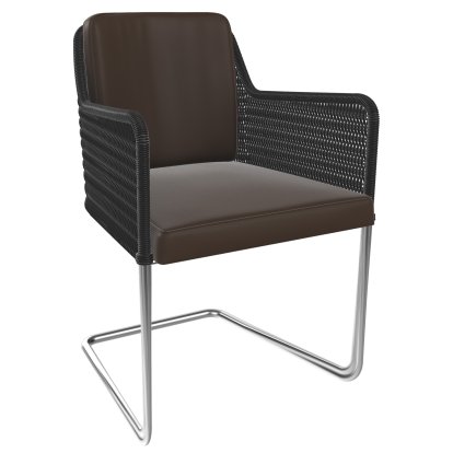 D43, Geflecht II - tiefschwarz, Leder - braun, Edelstahl matt