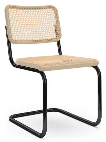 S 32 V / S 64 V Pure Materials Freischwinger, Esche lackiert, Tiefschwarz (RAL 9005), ohne Armlehnen, Kunststoffgleiter schwarz mit Filz