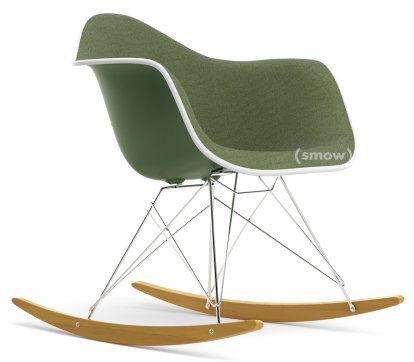 Eames Plastic Armchair RE RAR mit Polsterung, Forest, Mit Vollpolsterung, Elfenbein / forest, Weiß, Verchromt/Ahorn gelblich