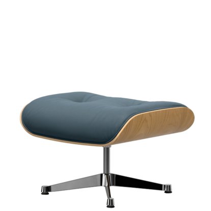 Eames Lounge Chair Ottoman, Kastanie natur, Leder Premium F rauchblau, Aluminium poliert