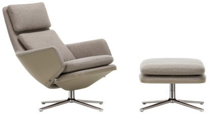 Grand Relax, Mit Ottoman, Stoff Cosy, fossil / Leder Forte, sand, Poliert, 46,5 cm