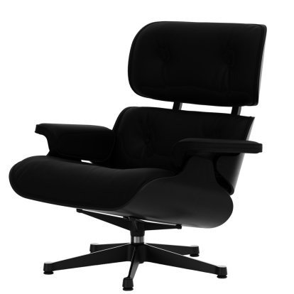 Lounge Chair, Kastanie schwarz, Leder Premium F nero, 84 cm - Originalhöhe 1956, Aluminium poliert, Seiten schwarz