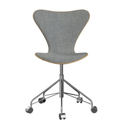 Serie 7 Drehstuhl 3117 / 3217 Frontpolsterung, Ohne Armlehnen, Holz klar lackiert, Eiche klar lackiert, 116 - White grey, Chrome
